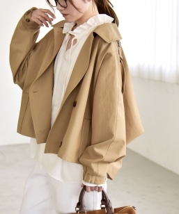 WEB限定】SHIPS any: リバー スタンドカラー ポンチョ ショート コート