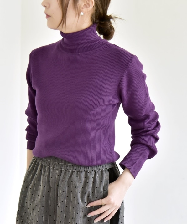 quaranciel:〈手洗い可能〉コットン タートルネック リブ ニット