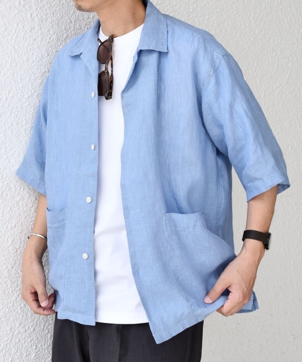 SHIPS any: ピュアリネン キャンプポケット ハーフスリーブ オープン