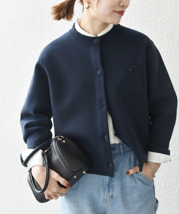 SHIPS any: ミラノリブ ノーカラー ニット ジャケット カーディガン