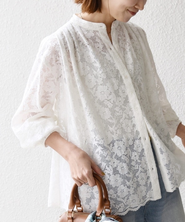 SHIPS any:〈手洗い可能〉フラワー メッシュ レース バンドカラー