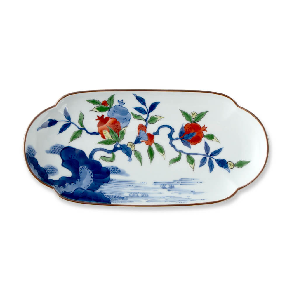 染錦柘榴絵 長皿（木瓜型） ｜ 有田焼の源右衛門窯公式オンラインショップ