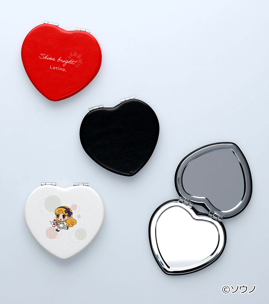 合皮コンパクトミラー ハート｜最安値￥303|ほしい！ノベルティ