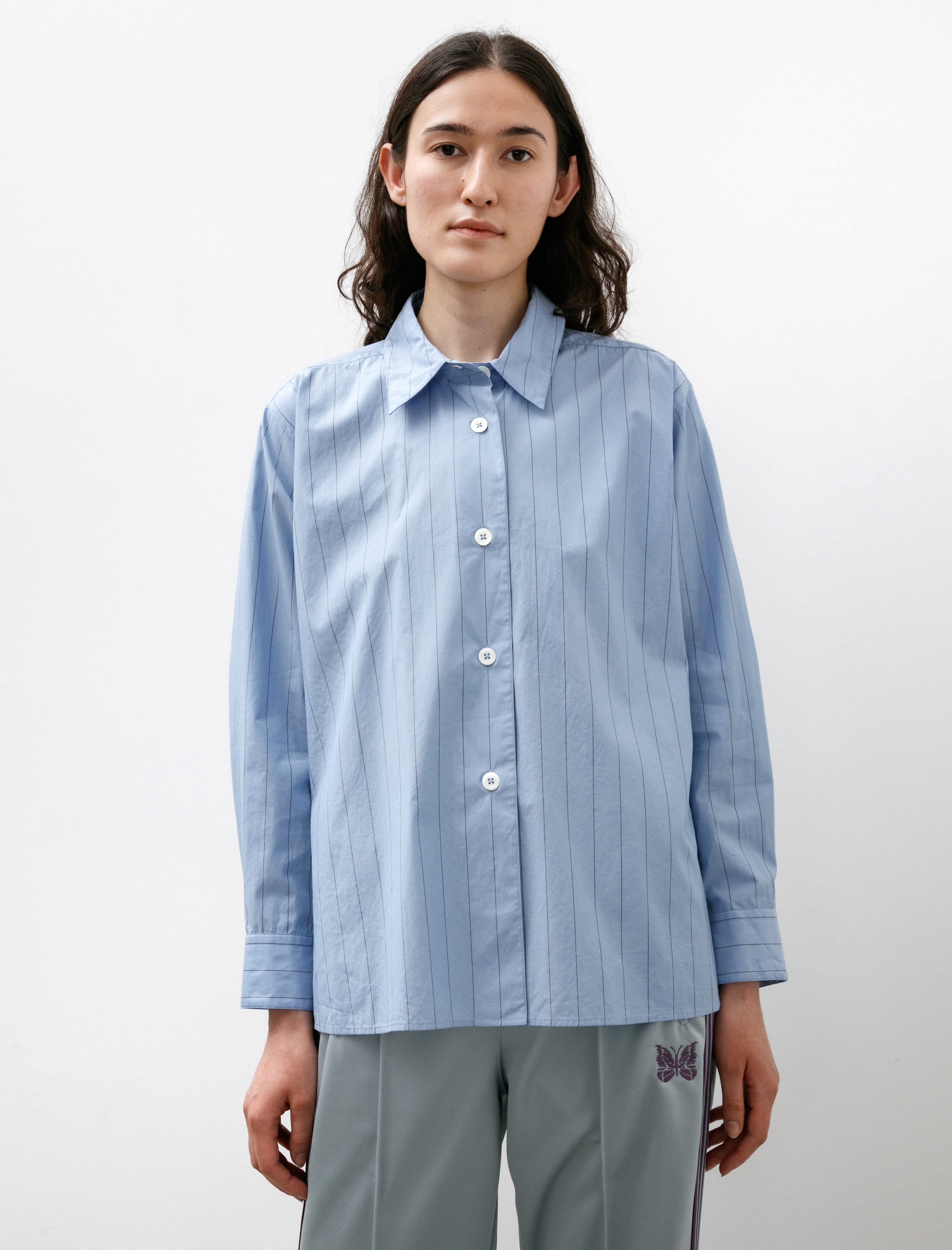 Margaret Howell Swing Shirt Wide Stripe Cotton Blue/Off Black