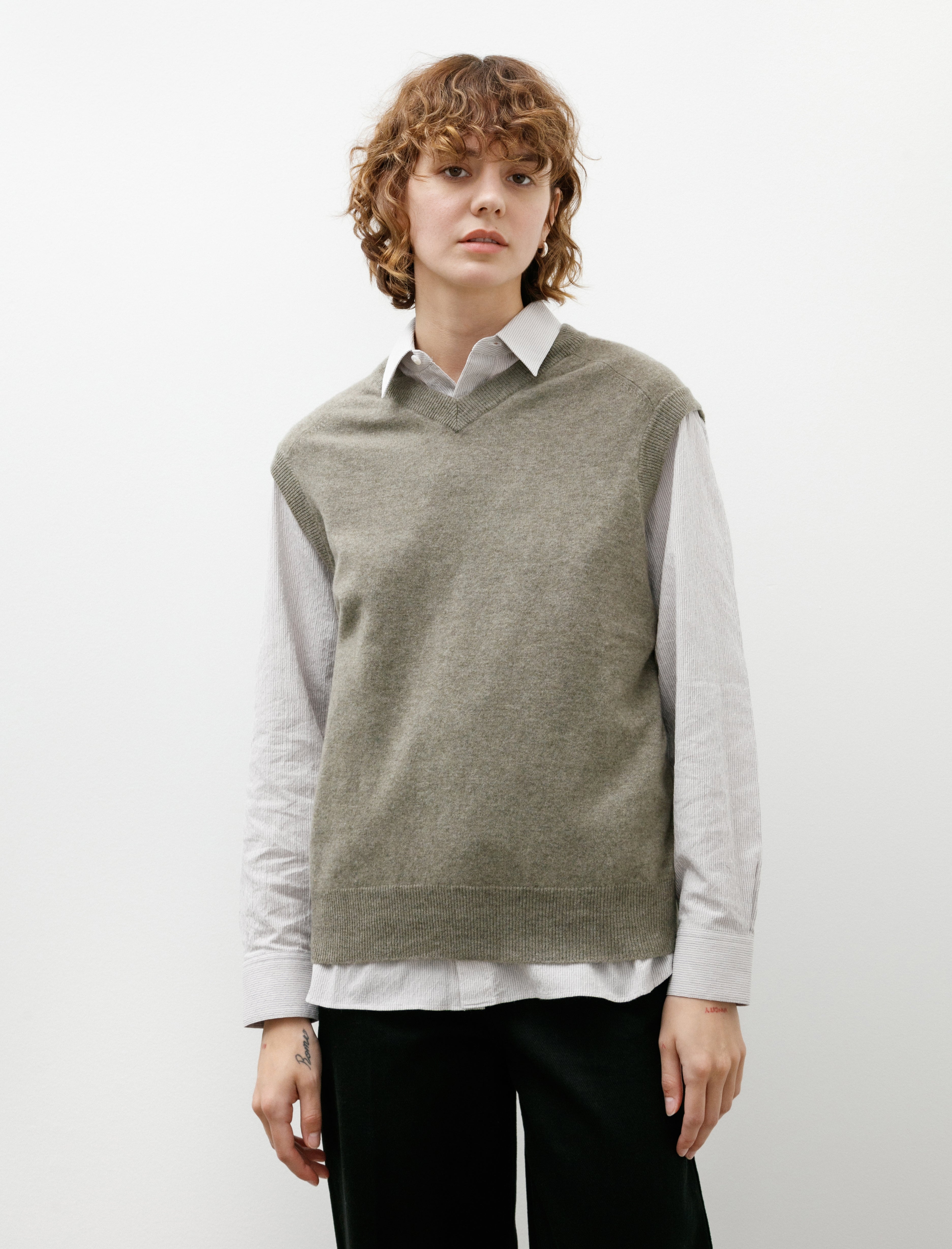 Cristaseya Oversized V Neck Flannel Gilet Light Khaki – Neighbour