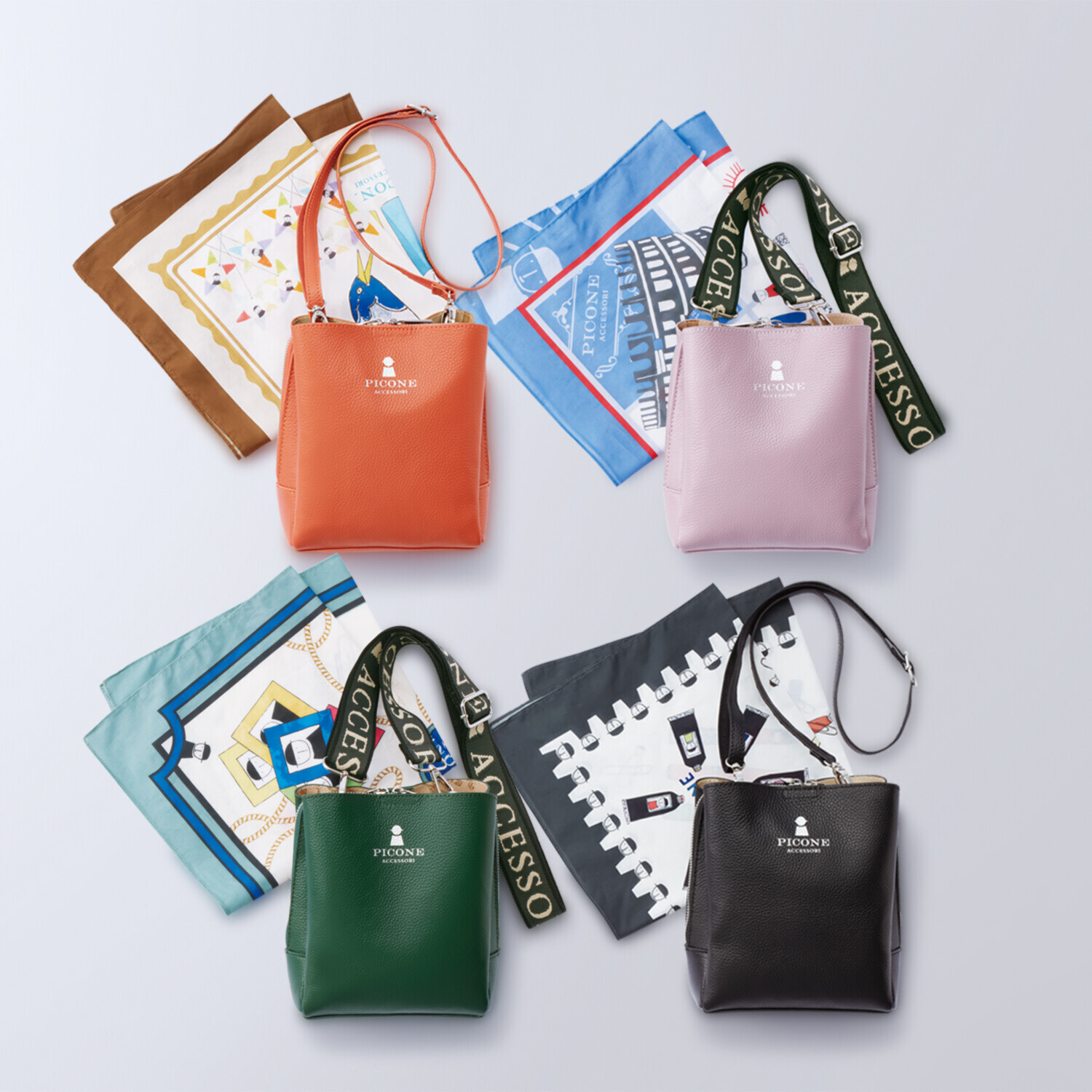 ピッコーネ アッチェッソーリ バンダナハンカチ付 牛革3層ショルダー