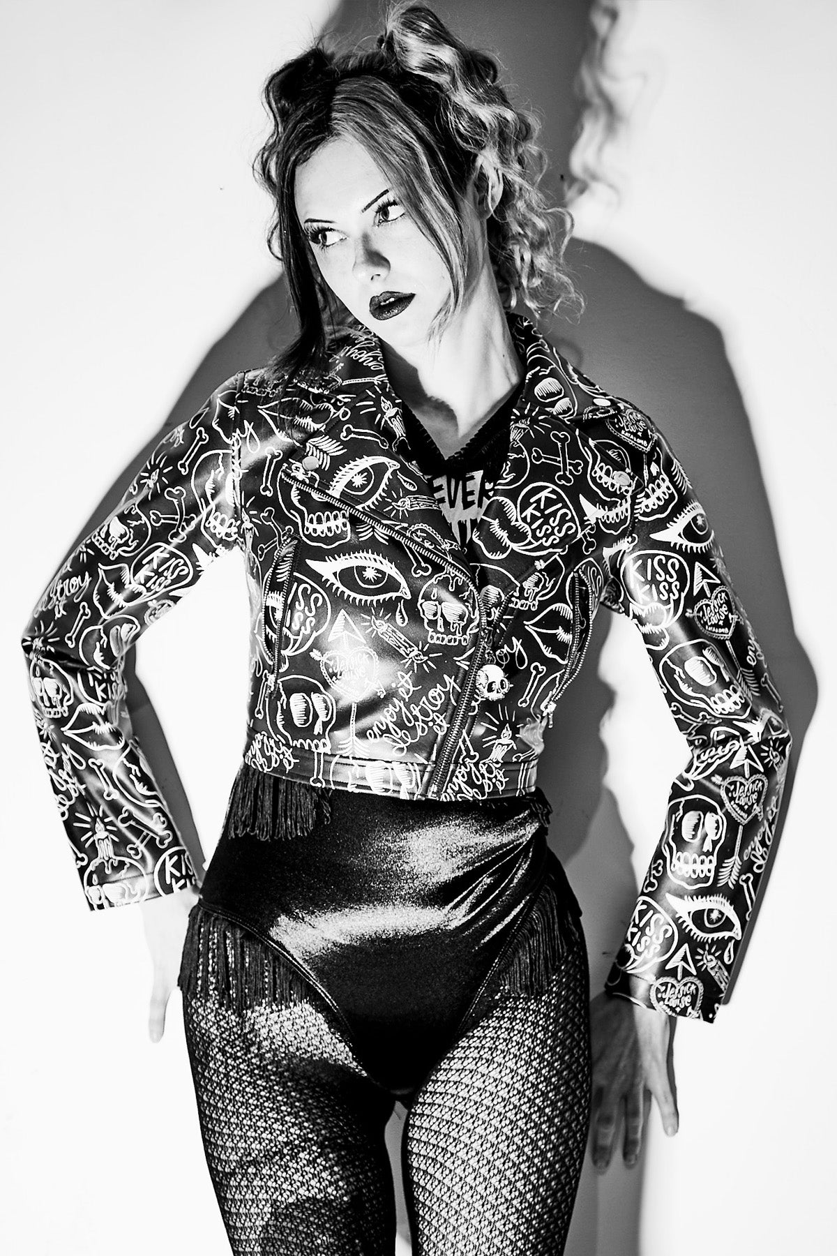 Jessica Louise Graffiti Moto Jacket – Vegan Leather Cropped