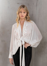 Boho Sheer Ruffled Tie-Front Blouse | LOVESTITCH