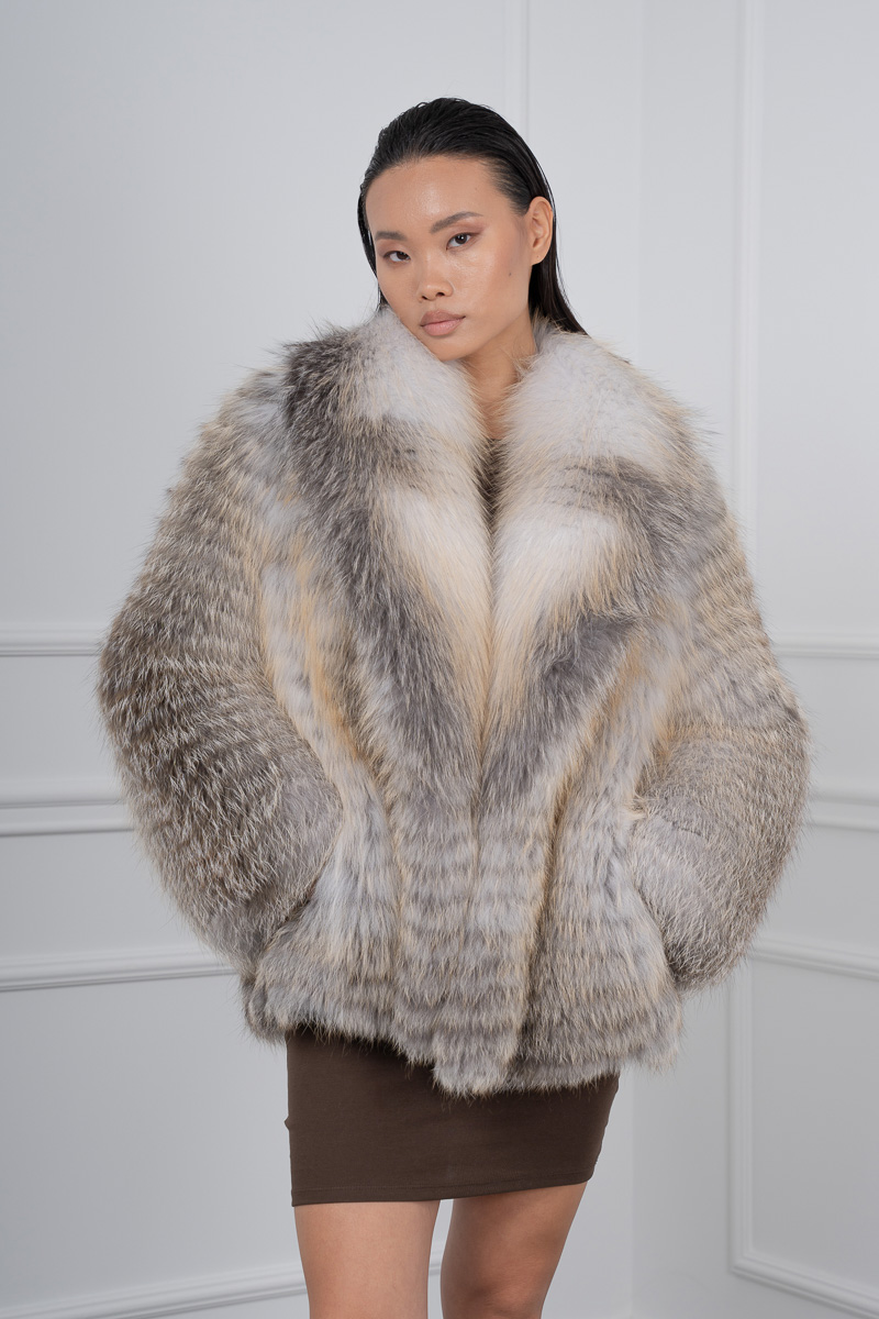 Golden Island Fox Short Jacket with Shawl Collar | Shopifur