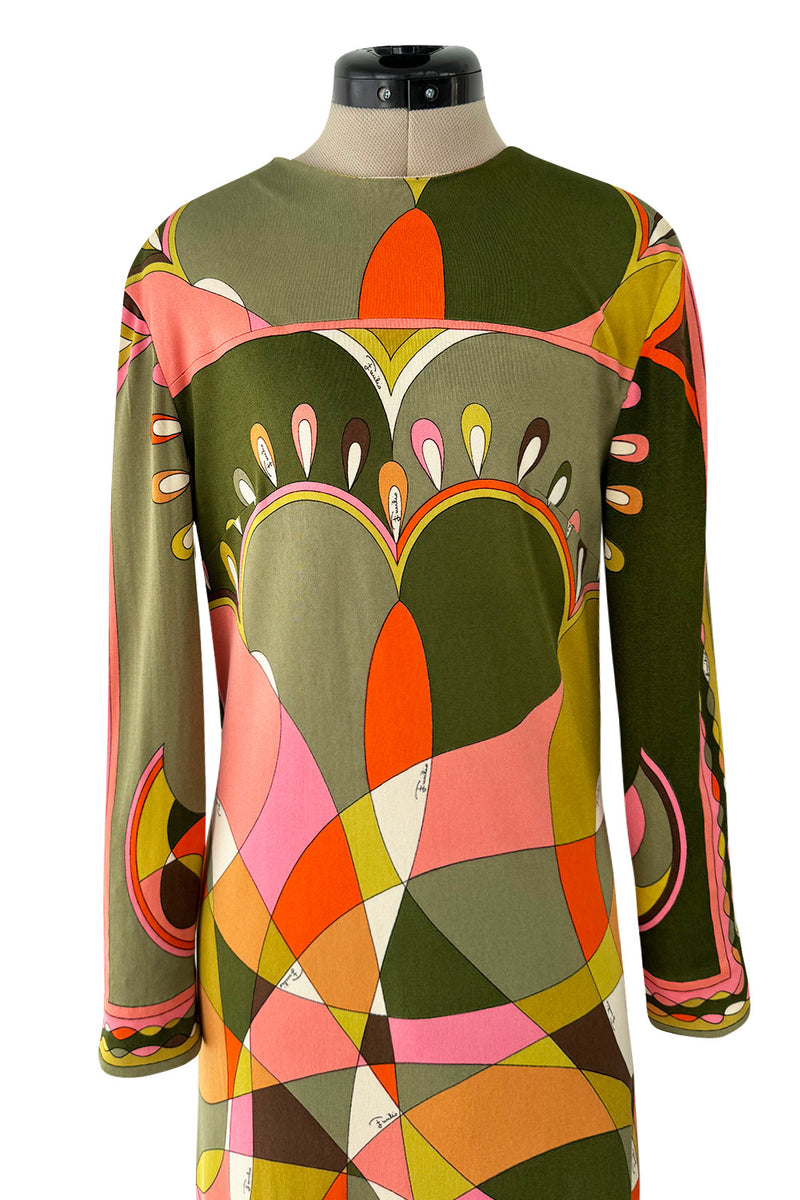 Fantastic 1960s Emilio Pucci Green Pink Coral & Orange Abstract