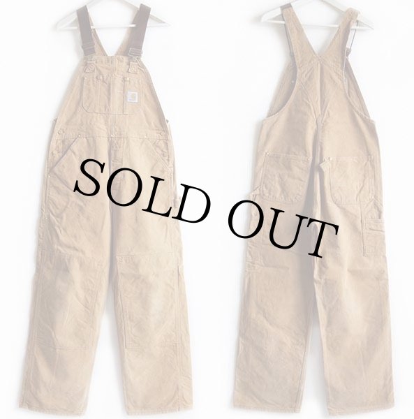 90s USA製 carharttカーハート ダック地 ダブルニー オーバーオール 茶
