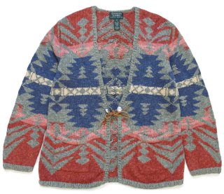 00s LAUREN ラルフローレン ネイティブ柄 ウール ハンドニット ベスト