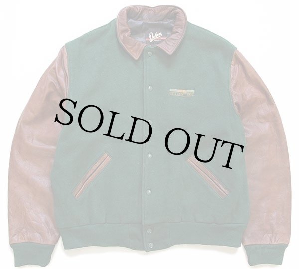 Dehen WRG DESIGN INC刺繍 メルトン ウール 袖革スタジャン 緑×焦げ茶