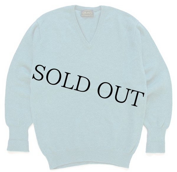 スコットランド製 Peter Scott 無地 Vネック ウールニット セーター 青