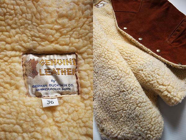 70s BERMAN ボアライナー スエードレザーベスト 36 - Sixpacjoe Web Shop