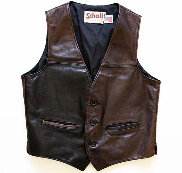 USA製 Schottショット ツートン レザーベスト 焦げ茶×黒 L - Sixpacjoe
