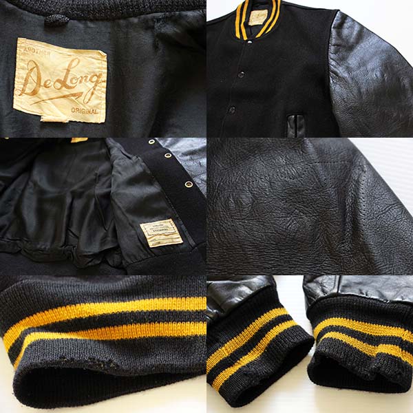 60s DeLongデロング メルトン ウール 袖革スタジャン 黒 M - Sixpacjoe