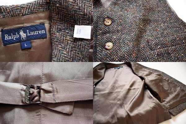 80s ラルフローレン シンチバック ヘリンボーン ツイード ウールベスト