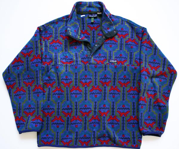90s patagoniaパタゴニア テウェルチェ 総柄 フリース スナップT L☆雪