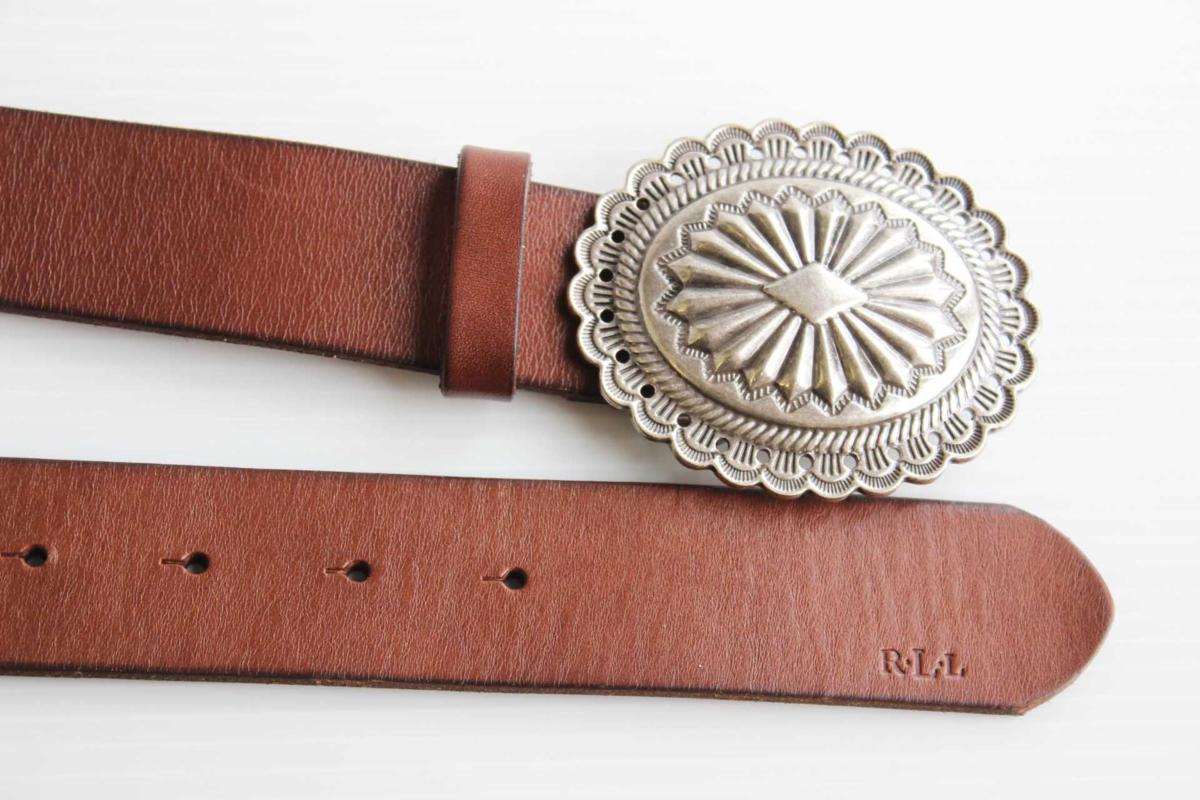 新品☆LAUREN ラルフローレン コンチョ バックル レザーベルト 茶 S