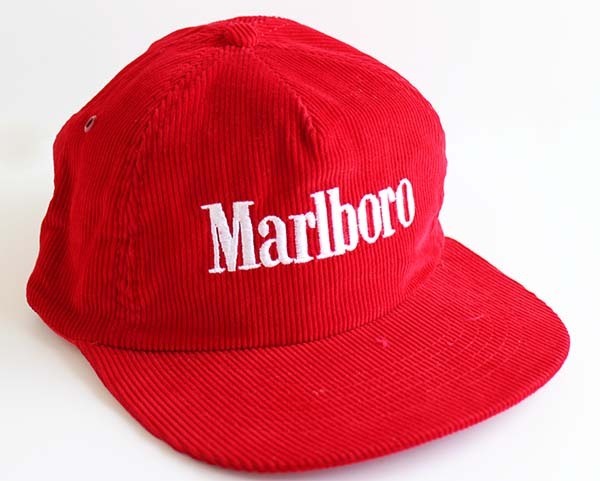 90s Marlboro マルボロ ロゴ刺繍 コーデュロイキャップ 赤 - Sixpacjoe