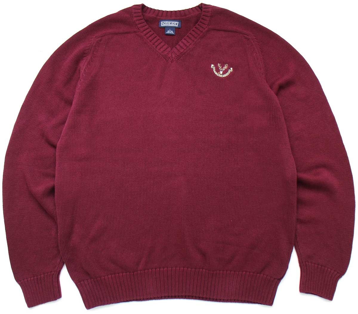 90s USA製 LANDS'ENDランズエンド KEITH VALLY RANCH刺繍 Vネック