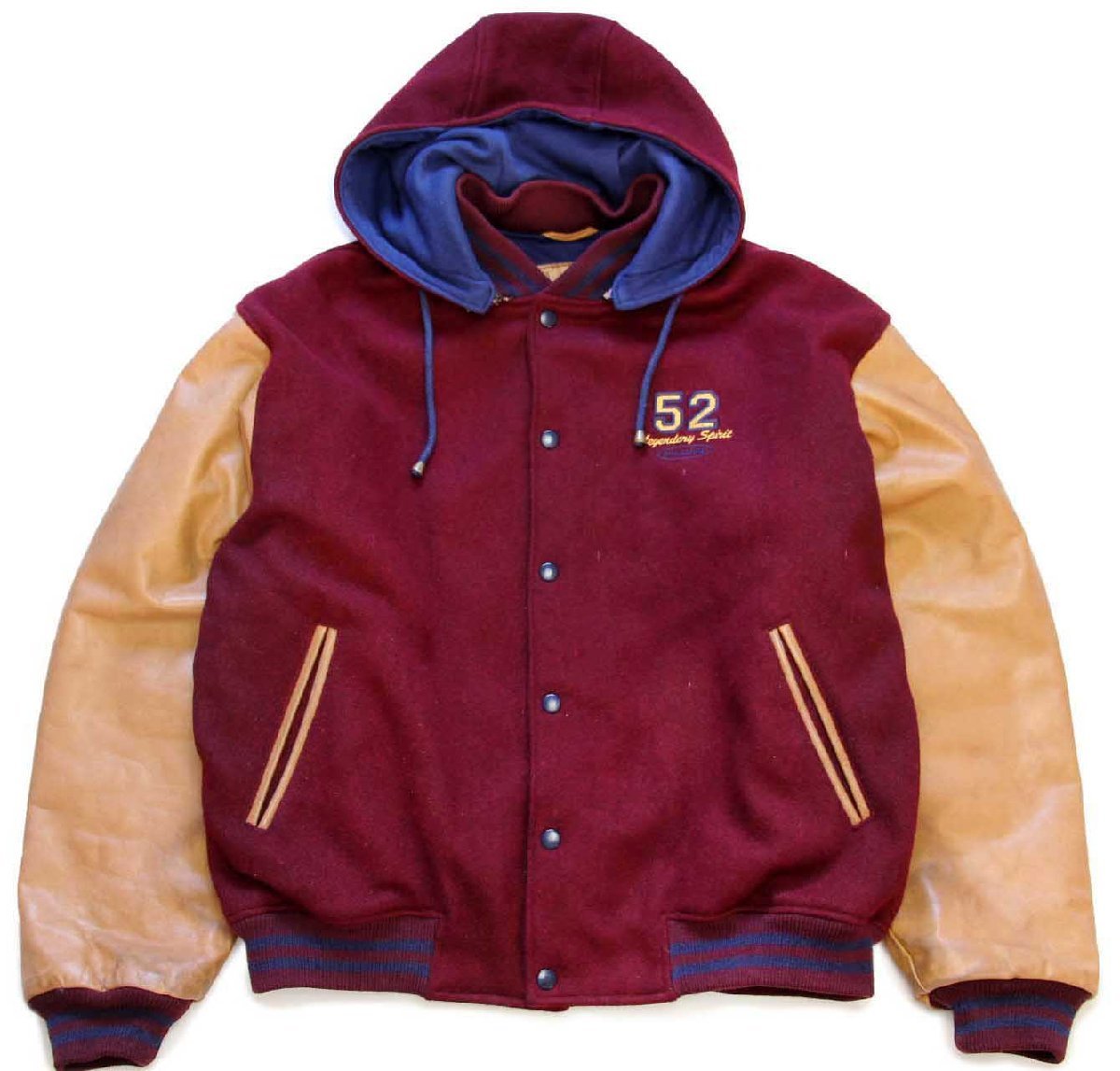 80s USA製 GAPギャップ 刺繍入り フード付き メルトン ウール 袖革