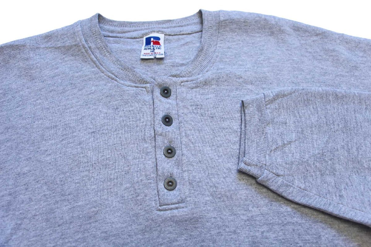 90s USA製 RUSSELLラッセル 無地 ヘンリーネック スウェット 杢グレー