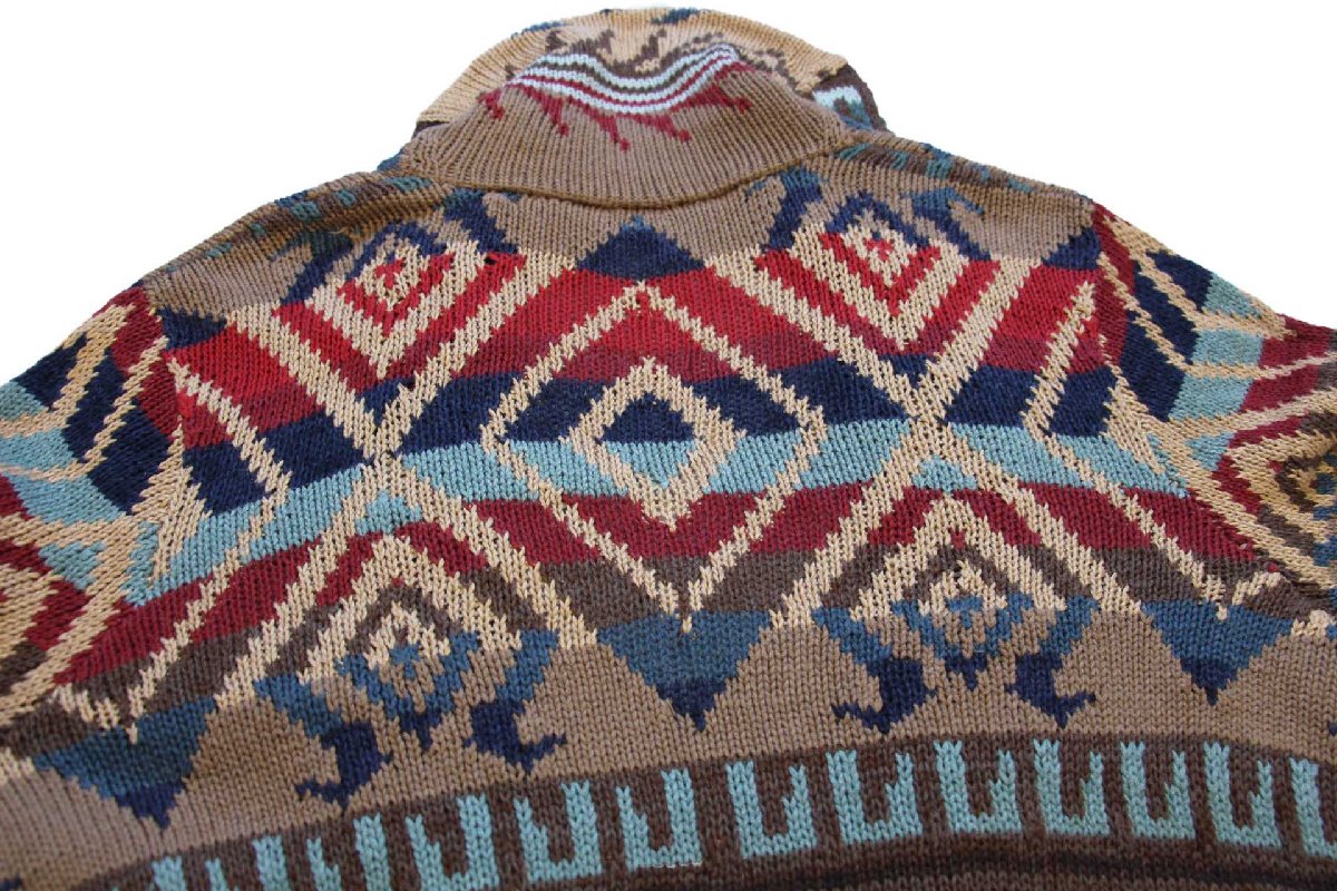 LAUREN ラルフローレン ネイティブ柄 ショールカラー コットン×リネン