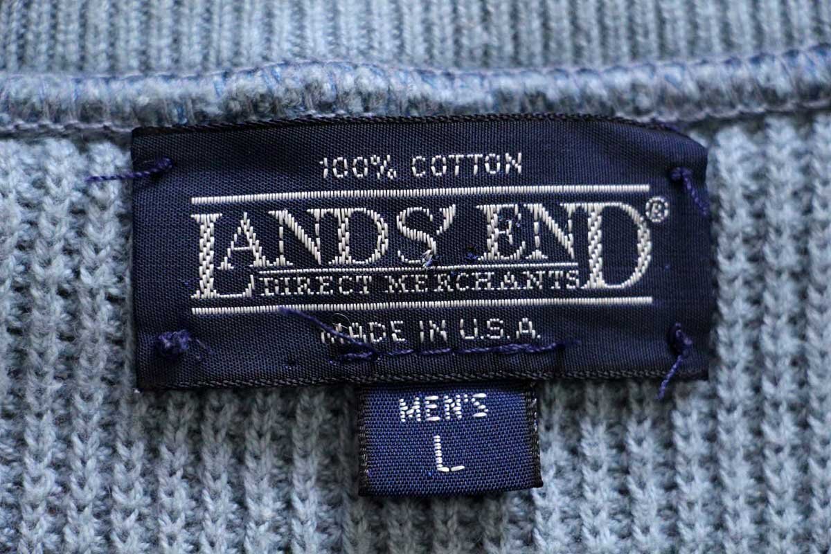 90s USA製 LANDS'ENDランズエンド 5ボタン ヘンリーネック コットン