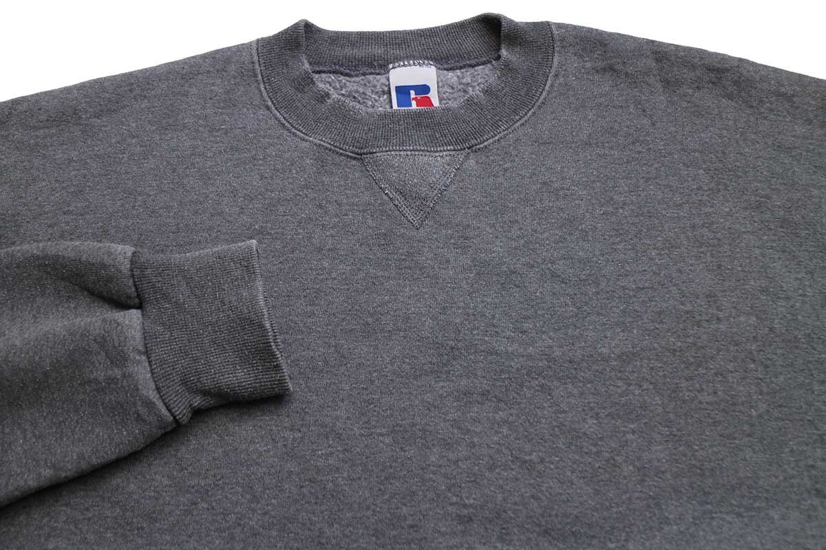 90s USA製 RUSSELLラッセル 無地 前V スウェット 杢チャコールグレー L