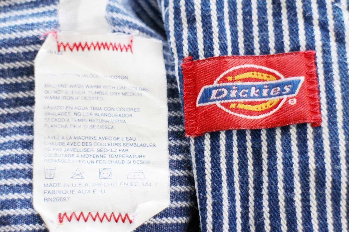 90s USA製 Dickiesディッキーズ ヒッコリー ストライプ オーバーオール