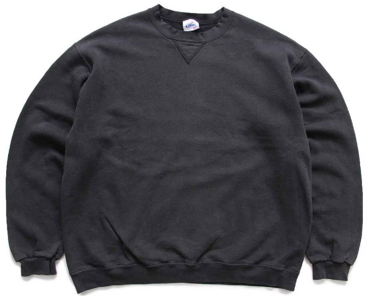 90s BIKE 無地 前V スウェット 黒 フェード XL☆ブランク - Sixpacjoe