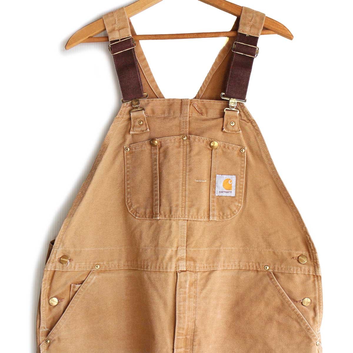 USA製 carharttカーハート ダブルニー ダック地 オーバーオール 茶 W44