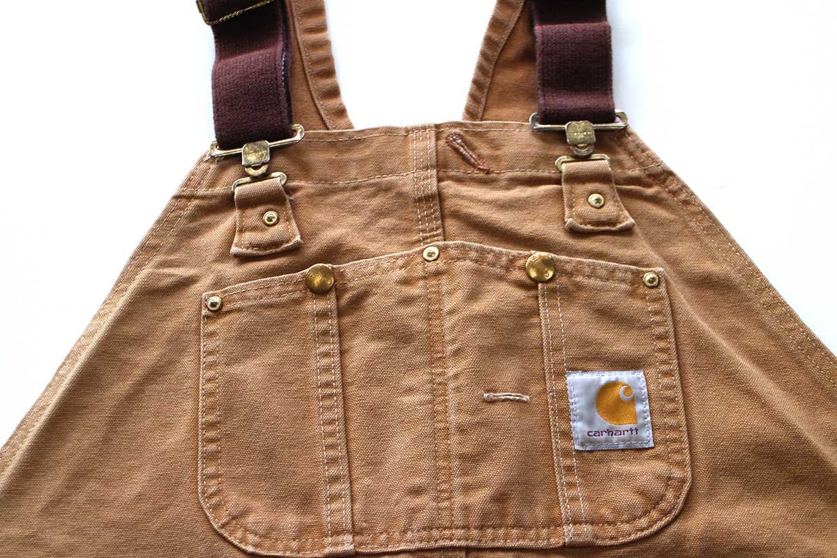USA製 carharttカーハート ダブルニー ダック地 オーバーオール 茶 W44