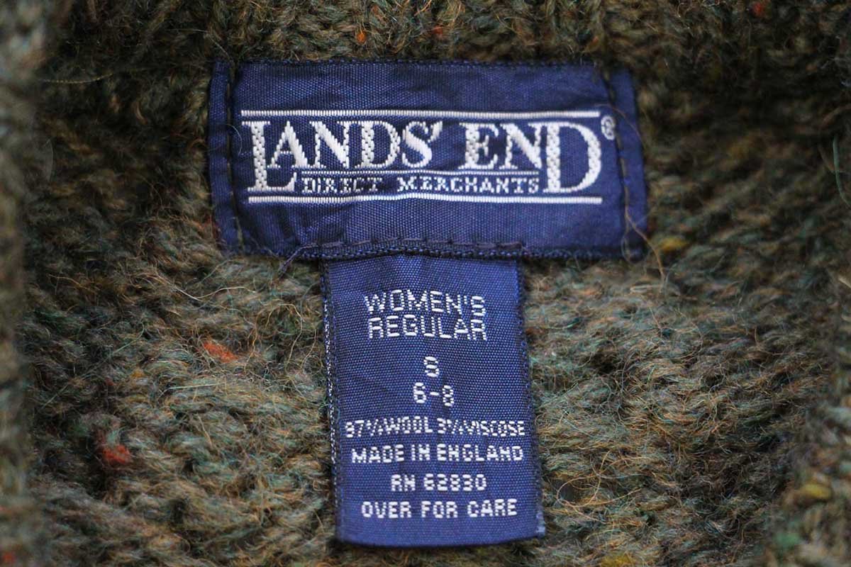 90s 英国製 LANDS'ENDランズエンド ケーブル編み ネップ入り ウール