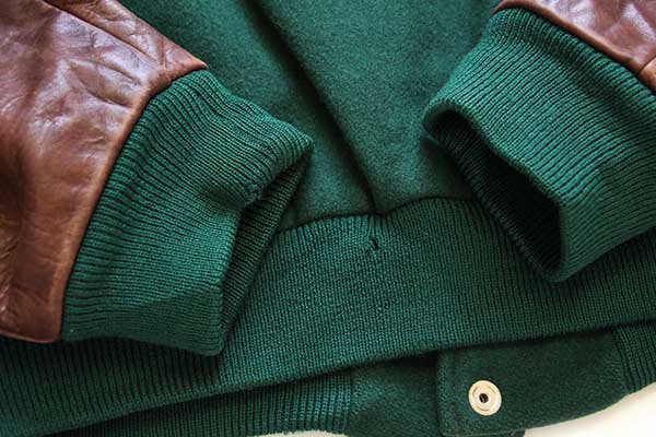 Dehen WRG DESIGN INC刺繍 メルトン ウール 袖革スタジャン 緑×焦げ茶