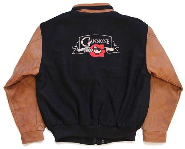 カナダ製 GIANNONE刺繍 スタンドカラー 中綿入り メルトン ウール 袖革