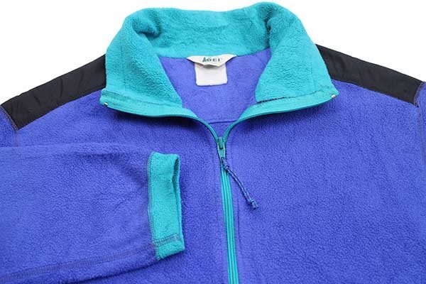 80s REI マルチカラー 切り替え POLARTEC フリースジャケット 青 M