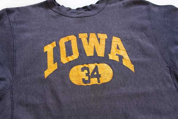 80s USA製 Championチャンピオン IOWA 34 ひび割れプリント リバース