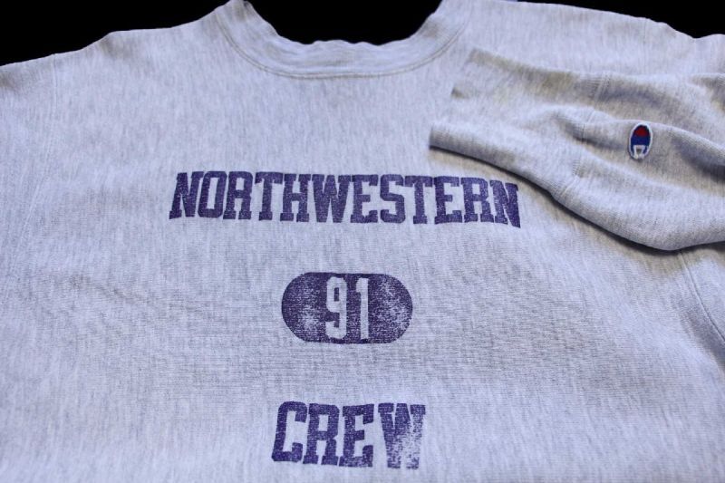 90s USA製 Championチャンピオン NORTHWESTERN 91 CREW 三段中抜き