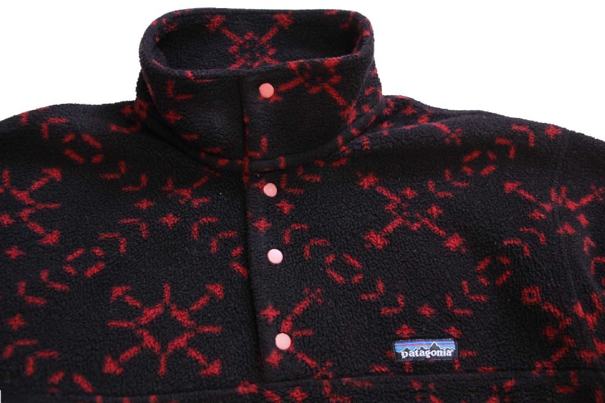 90s USA製 patagoniaパタゴニア スノー 総柄 フリース スナップT 黒×赤