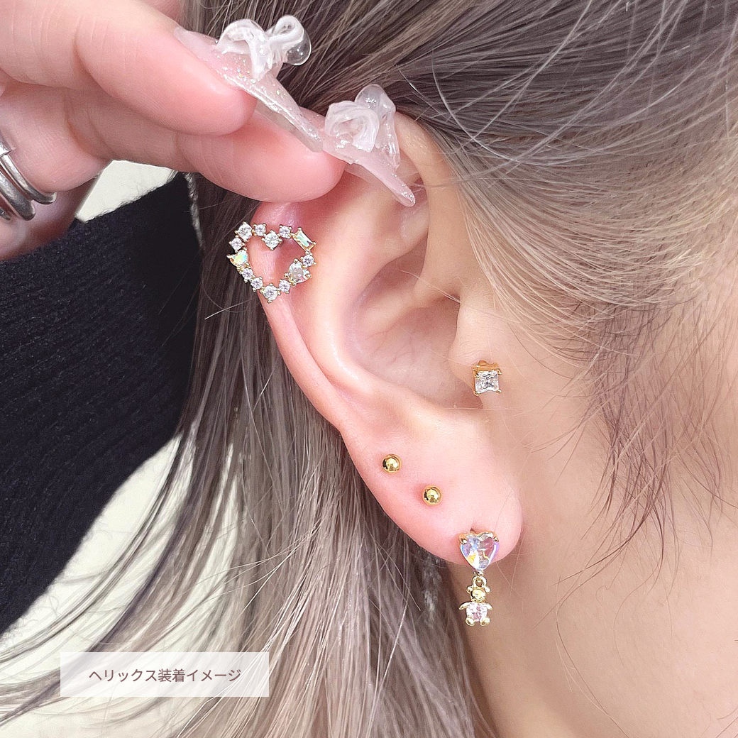 16G ］ オープンハート ジュエル heart オーロラ CZ ストレート 軟骨