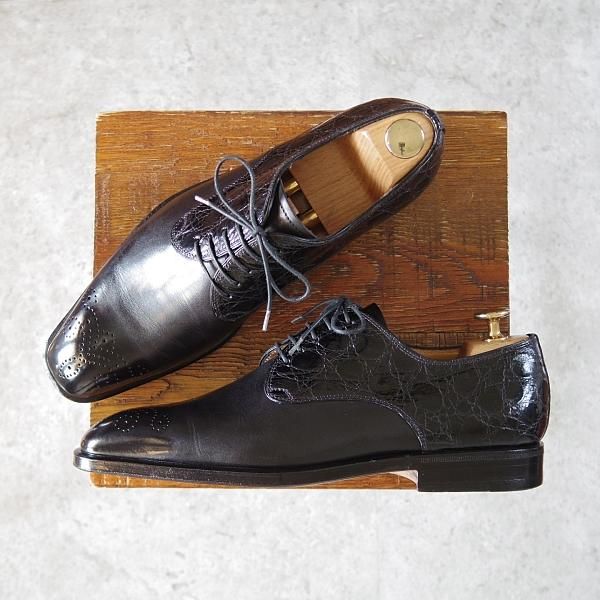 タニノクリスチー SIZE 6【クロコダイル×カーフ/ダービーシューズ/黒
