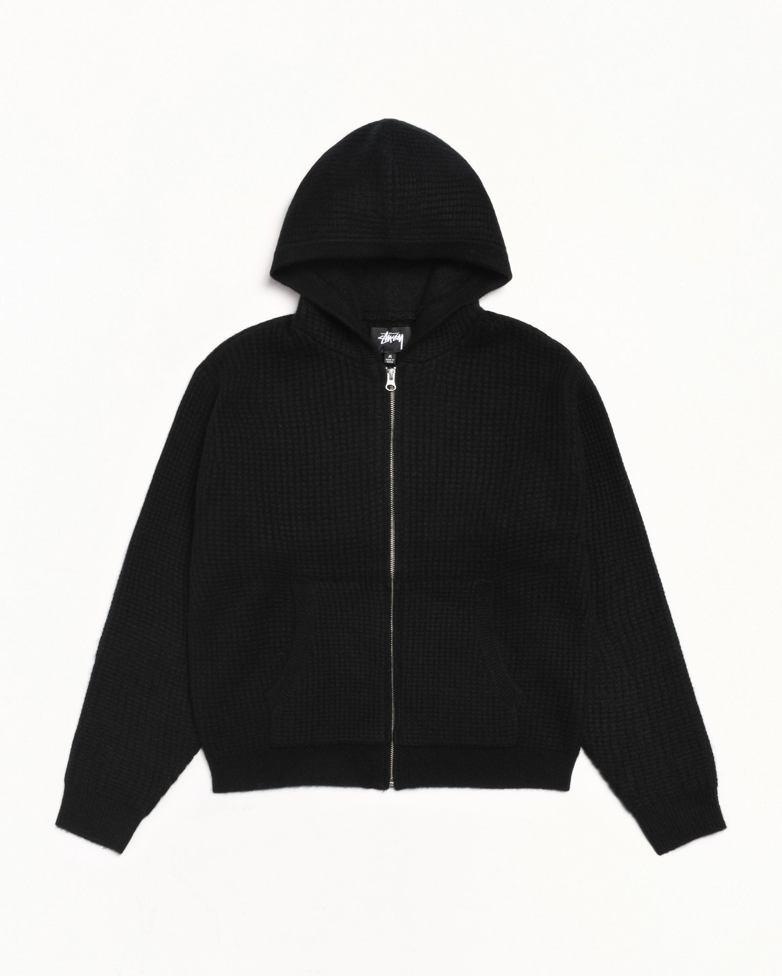 Waffle Cashmere Zip Hood Sweater – Black | Sweaters & Knits | Stüssy