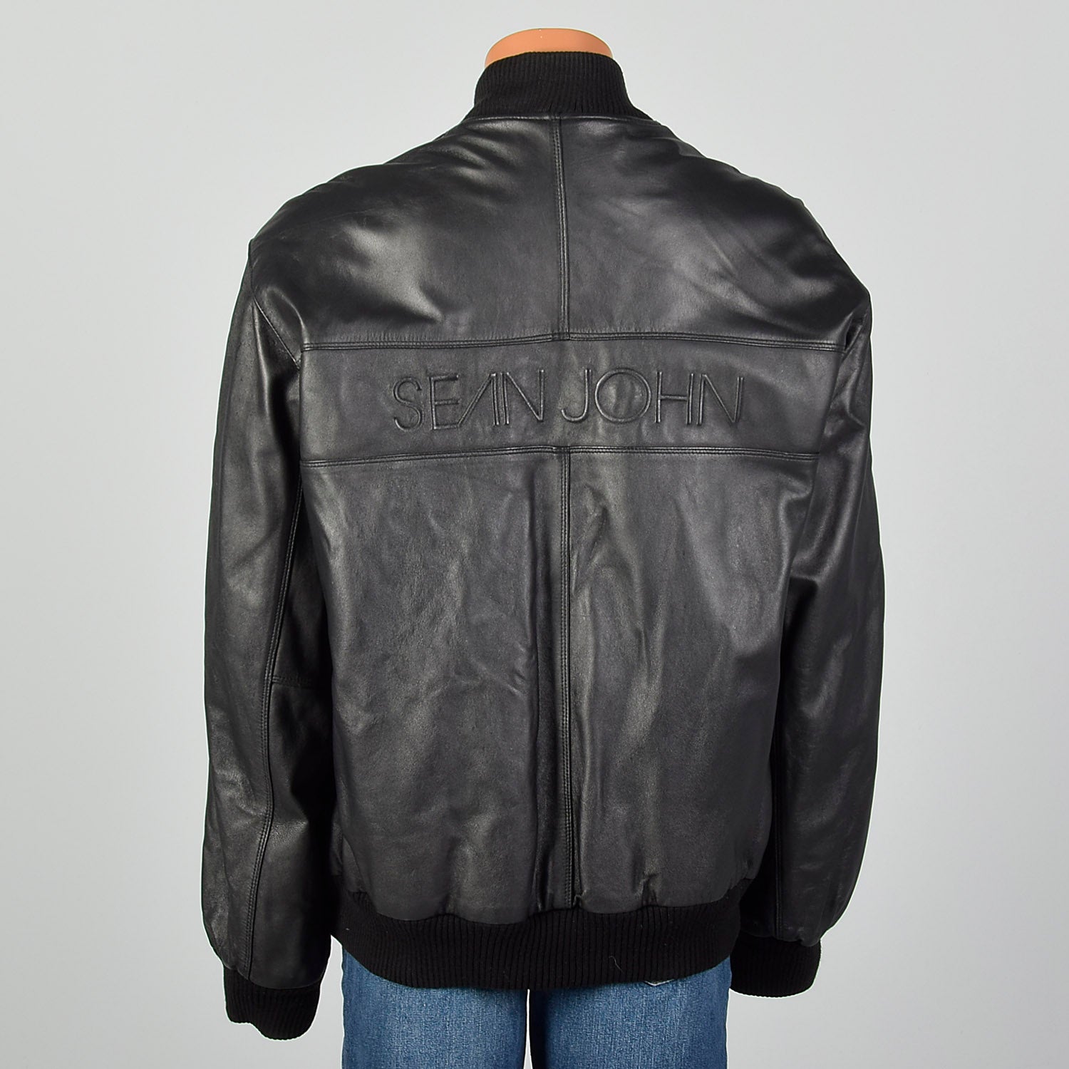XXL-XXXL Sean John Black Leather Bomber Jacket – Style & Salvage