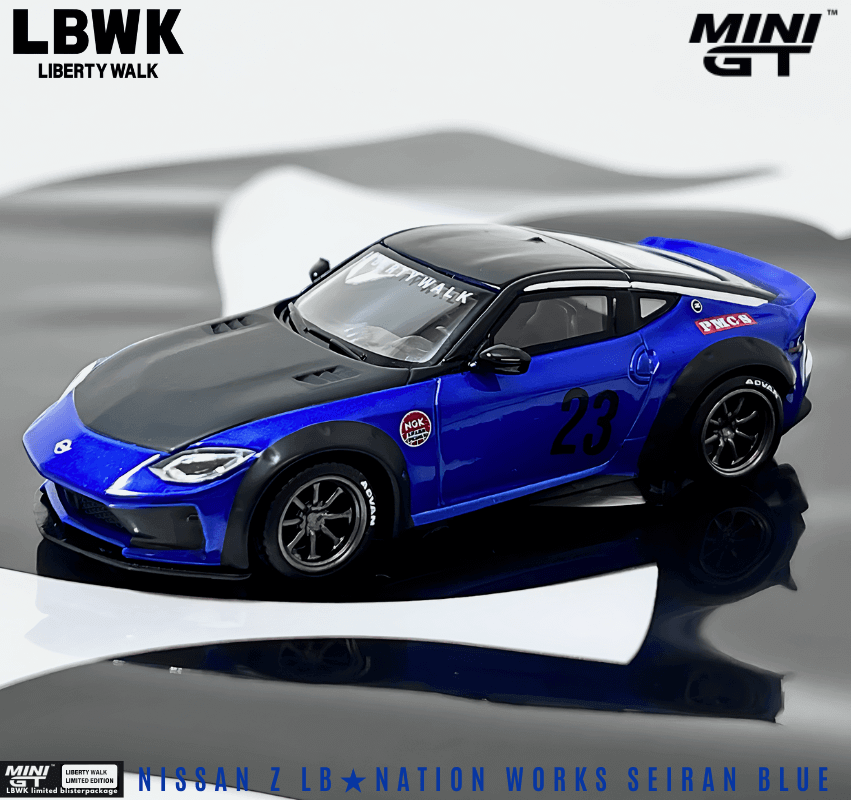 1/64スケール MINI GT「Nissan Z☆LB NATION WORKS」(Seiran Blue/LBWK