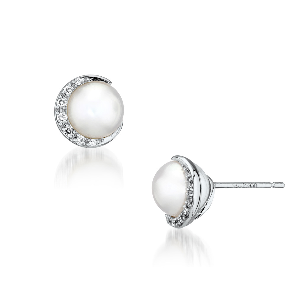 DIAMOND PEARL PIERCED EARRINGS(1XP0423)Pt950 ピアス｜スター