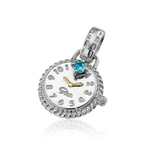 SILVER CLOCK CHARM BLUE ZIRCON(12月)(2SC0804)SV925/K18 ベビー