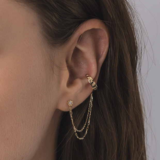 CHAIN PIERCED EARRING & EAR CUFF(片耳用)(2JP0925)K10 ピアス